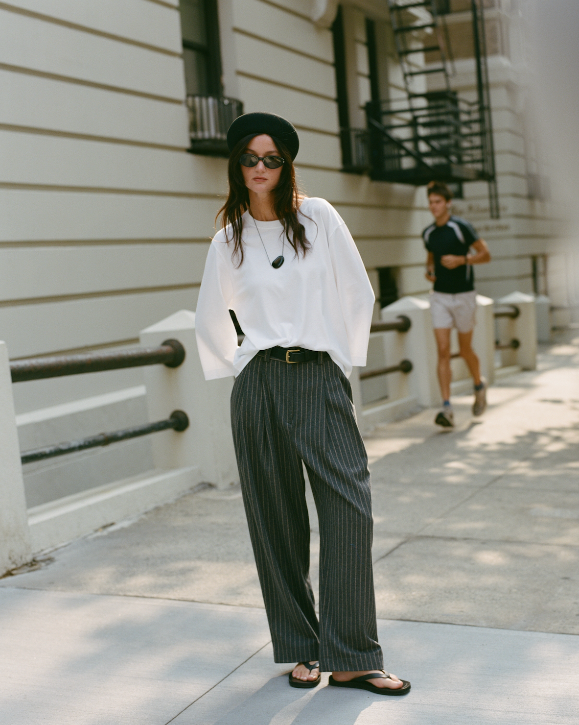 Georges grey striped pants