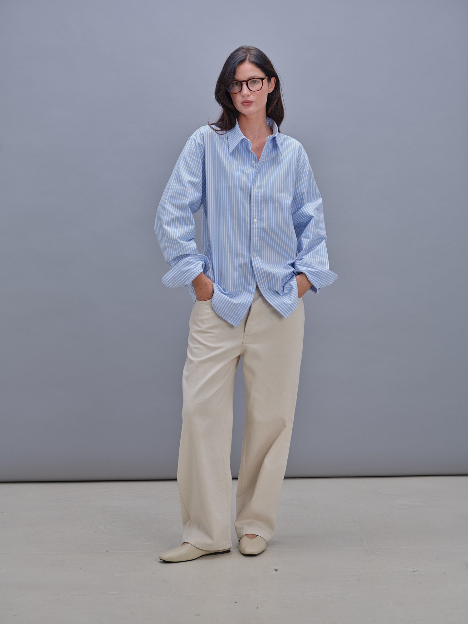 Unisexe shirt baby blue stripes