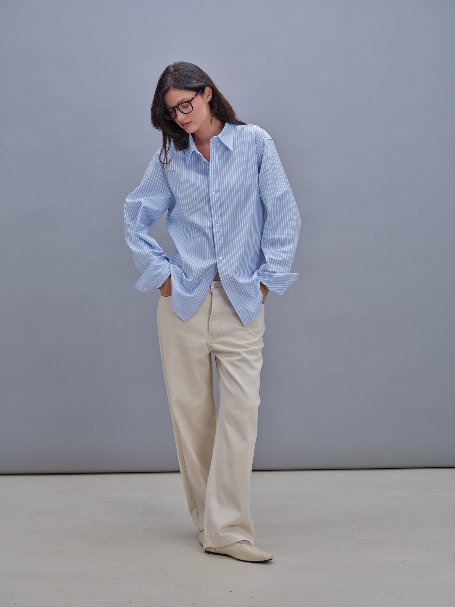 Unisexe shirt baby blue stripes