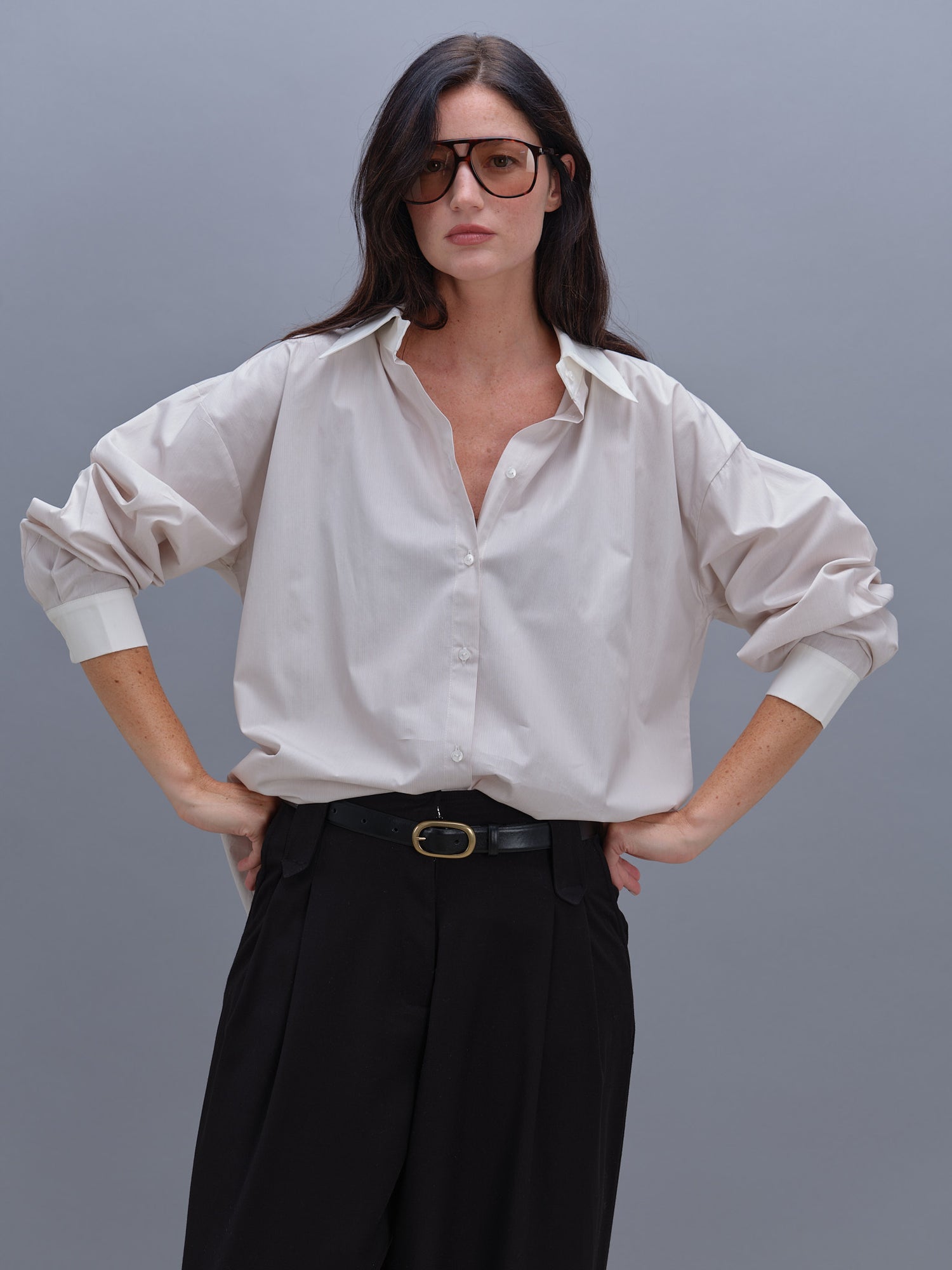 Chlo shirt with beige stripes SELIIJAN Chlo shirt with beige stripes SELIIJAN