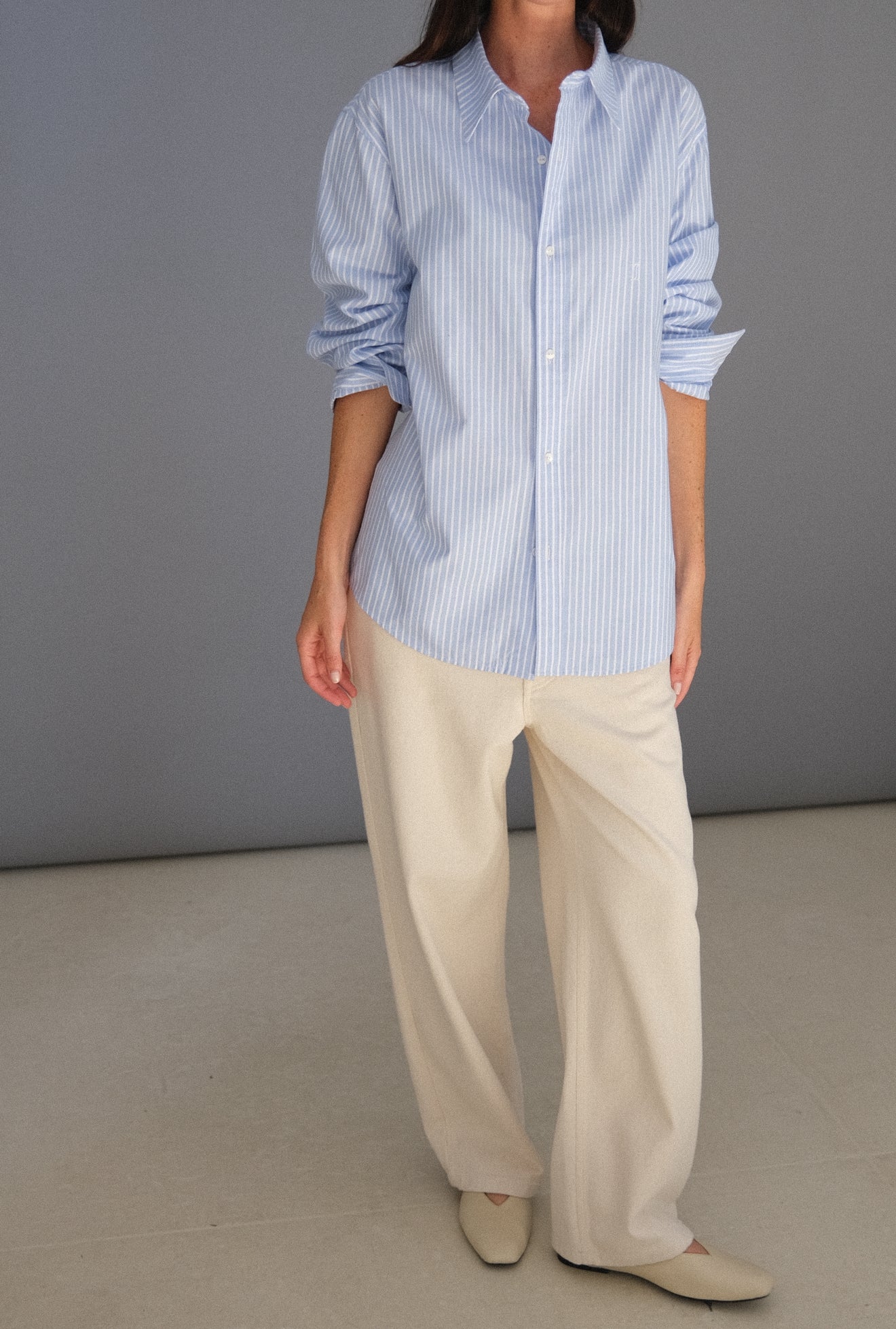 Unisexe shirt baby blue stripes