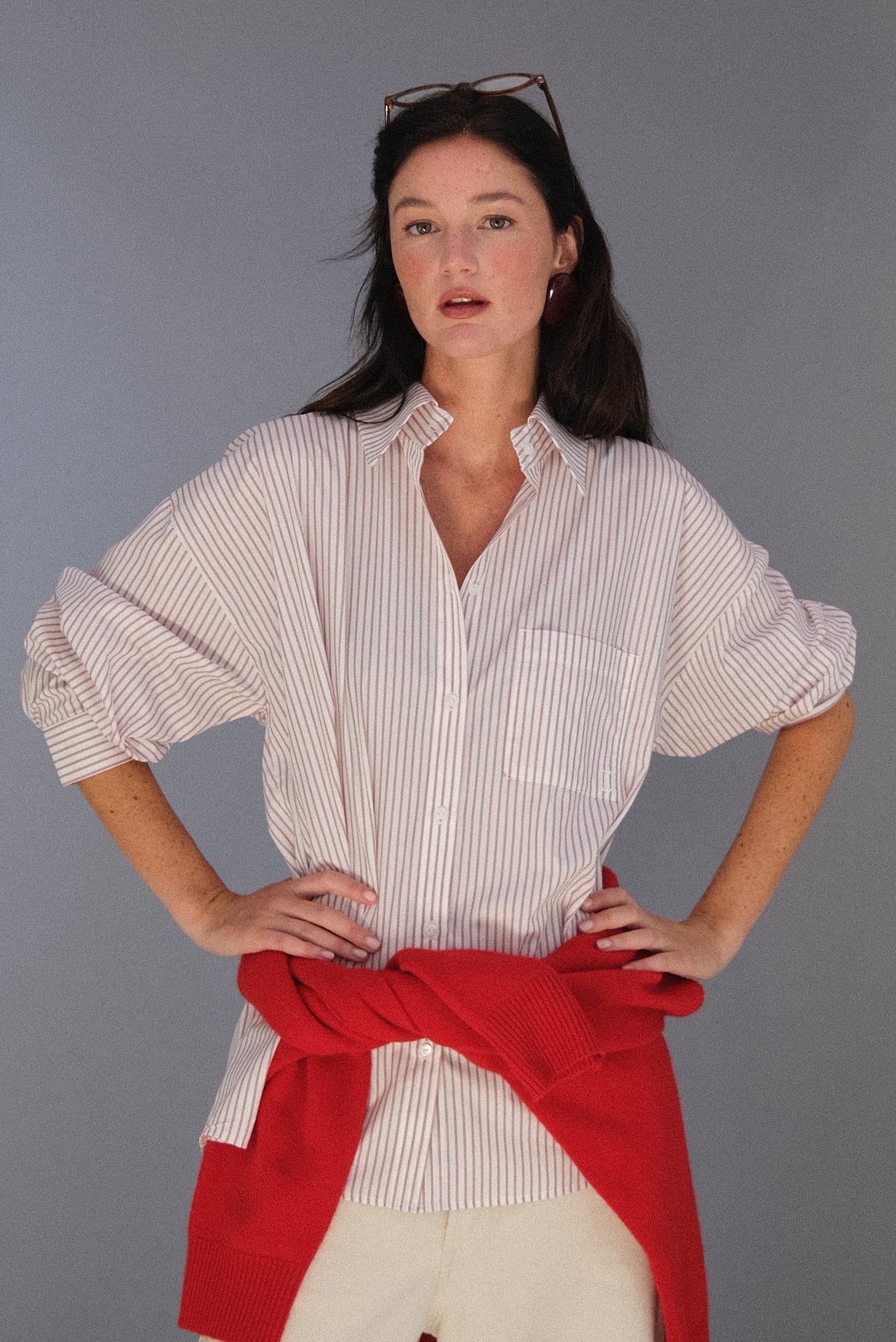 Anna shirt with red stripes